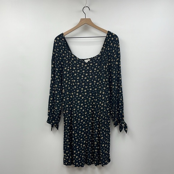 American Eagle Floral Woven Square Neck A-Line Mini Dress Black Large Tall - Picture 1 of 8